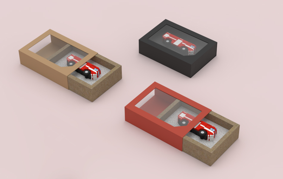 vysouvací kartonové balení na usb disky na míru s průhledným okénkem