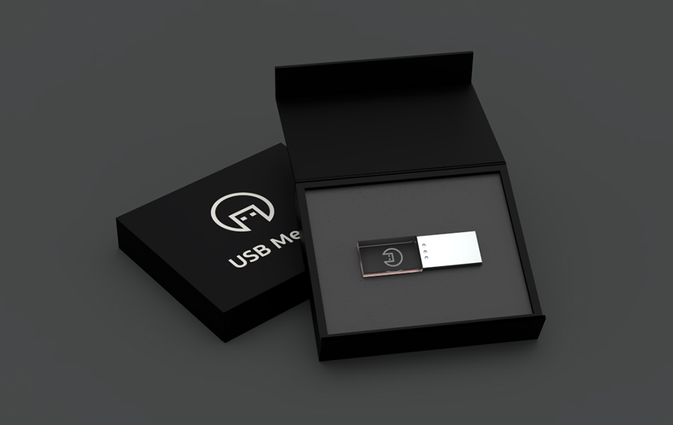 černá dárková kartonová krabička s pěnou a výsekem pro usb flash disk